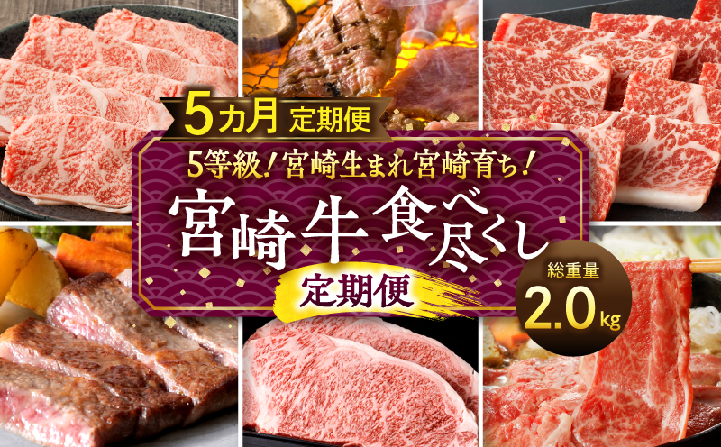 5等級!宮崎生まれ宮崎育ち!宮崎牛食べ尽くし定期便(総重量2.0kg)_M132-T004