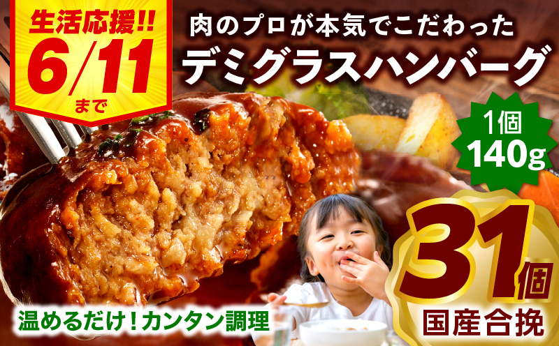 【2025年7月発送】【期間・数量限定】合挽デミグラスソースハンバーグ31個_M132-081_02-UP-jul