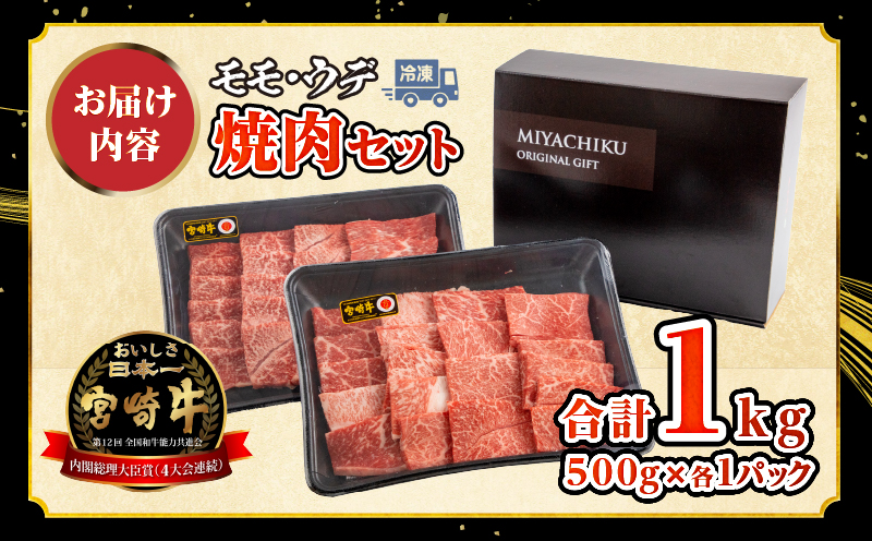 【期間限定】宮崎牛 モモ ウデ 焼肉 セット 各500g 合計1kg_M132-012_02-UP