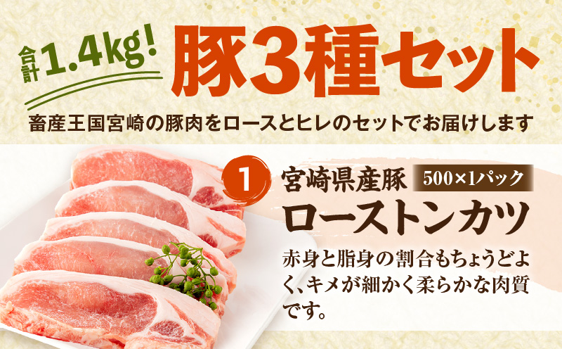 宮崎県産 豚ロース トンカツ 5枚 豚ロース しゃぶ 500g×1 豚ヒレ トンカツ 400g×1_M132-029