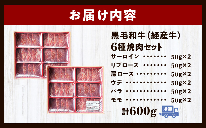 黒毛和牛（経産牛）6種焼肉セット300g × 2（計600g）_M132-078