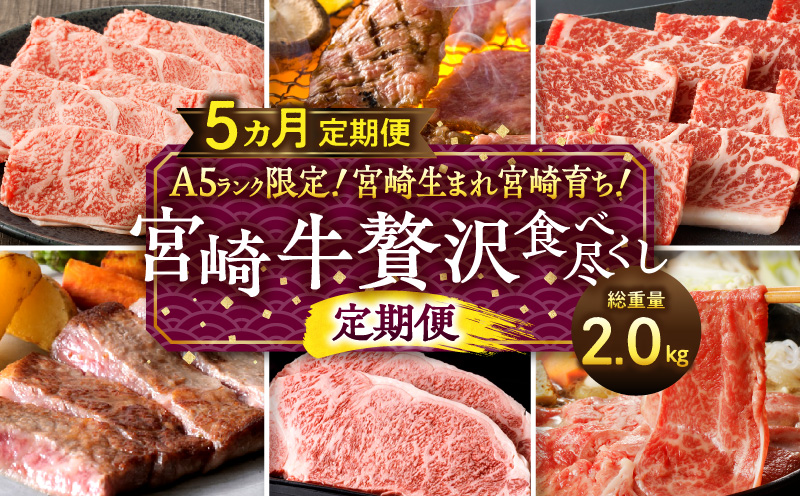 A5ランク限定！宮崎生まれ宮崎育ち！宮崎牛贅沢食べ尽くし定期便(総重量2.0kg)_M132-T004