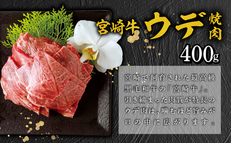 宮崎牛 ウデ 焼肉 400g×1 宮崎県産 黒毛和牛 こま切れ 100g×1 合計500g_M132-022