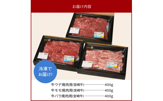 宮崎牛ウデモモバラ焼肉用各400g計1.2kg N0147-YC125