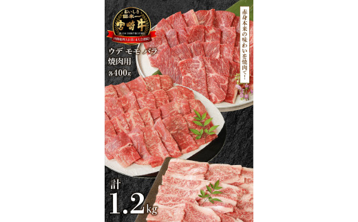 宮崎牛 ウデ・モモ・バラ 焼肉用 各400g 計1.2kg