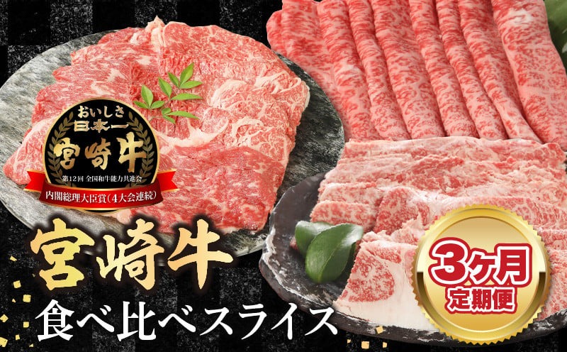 【3ヶ月定期便】宮崎牛食べ比べスライス N0147-YD0254