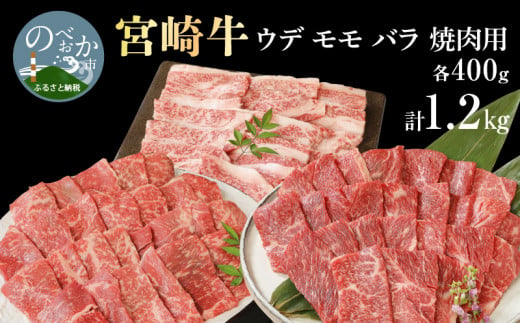 宮崎牛 ウデ・モモ・バラ 焼肉用 各400g 計1.2kg