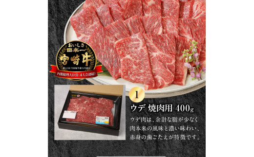 宮崎牛 ウデ 焼肉用 400g 宮崎県産和牛小間切れ 100g 計500g