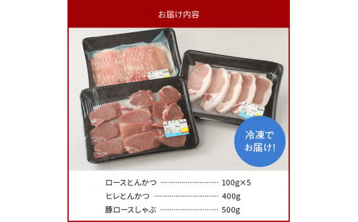 宮崎県産豚 ロースとんかつ 100g×5 ロースしゃぶ 500g ヒレとんかつ 400g　計1.4kg