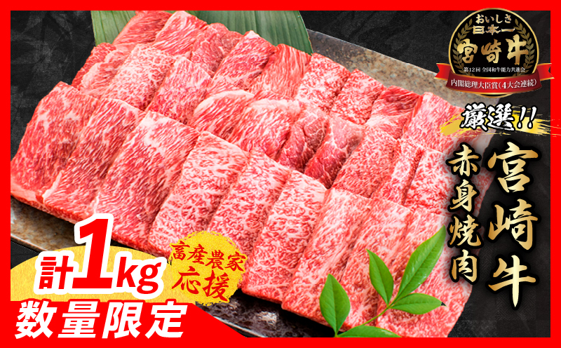【畜産農家応援】数量限定 厳選 宮崎牛 赤身 焼肉 計1kg 牛肉 国産焼き肉 BBQ 鉄板焼き バーベキュー 人気 黒毛和牛 肩ウデ モモ A4 A5 等級 ギフト 贈答 小分け 食品 宮崎県 日南市 送料無料_MPCBV2-25
