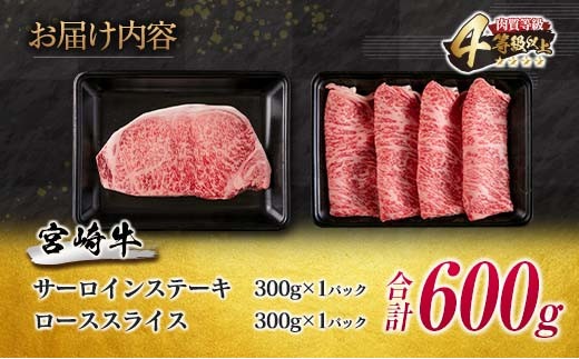 数量限定 宮崎牛 ステーキ スライス セット 合計600g 牛肉 ビーフ 黒毛和牛 国産 食品 ミヤチク サーロイン ロース ブランド牛 すき焼き しゃぶしゃぶ おすすめ おかず 贅沢 ご褒美 お祝い 記念日 ギフト 贈り物 プレゼント 贈答 お取り寄せ グルメ 送料無料_MPDA3-24