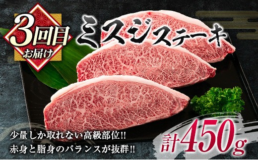 数量限定 3か月 お楽しみ 隔月 定期便 宮崎牛 ステーキ ロース モモ ミスジ 食べ比べ セット 総重量1.6kg以上 肉 牛 牛肉 国産 食品 おかず 焼肉 送料無料_MPH2-24