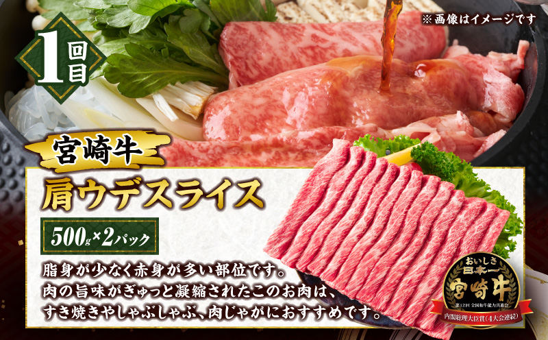 3か月 お楽しみ 牛 豚 厳選 スペシャル 定期便 総重量5.6kg 肉 牛肉 宮崎牛 肩ウデ ロースステーキ 豚肉 6種 盛り合わせ セット 豚ロース 豚バラ 小間切れ すき焼き しゃぶしゃぶ 黒毛和牛 A4 A5 和牛 国産 食品 牛丼 薄切り おすすめ 宮崎県産 日南市 送料無料_MPGH1-24