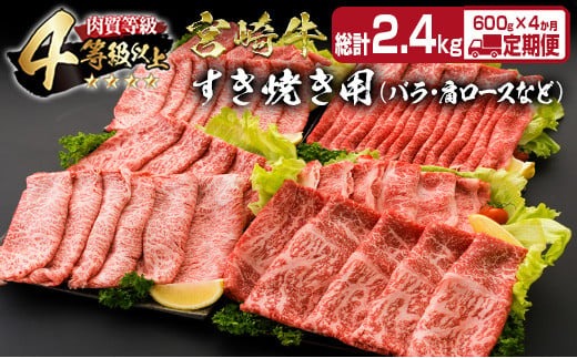 4か月 お楽しみ 定期便 宮崎牛 すき焼き バラエティ セット 総重量2.4kg 肉 牛 牛肉 黒毛和牛 国産 おかず しゃぶしゃぶ 食品 送料無料_MPJB1-24