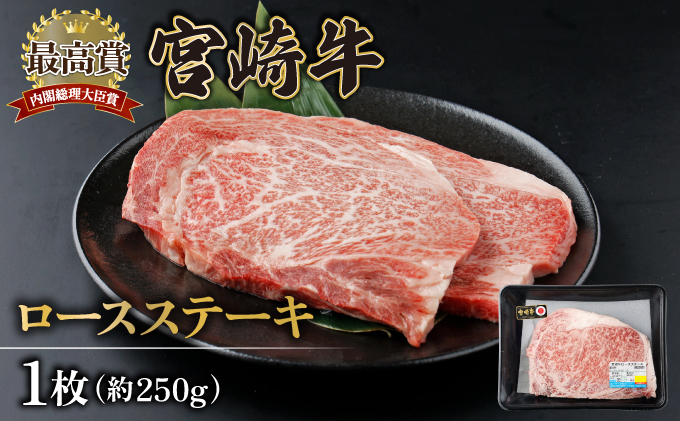 宮崎牛ロースステーキセット 計250g (250g×1)【mKU309-1】内閣総理大臣賞 和牛 霜降り肉 肩ロース 焼肉 きめ細やか 柔らかい 最高級 コクと旨み 大きな