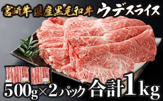 【数量限定】宮崎牛県産黒毛和牛 焼きしゃぶ！計1kg （宮崎県産黒毛和牛 ウデ 焼きしゃぶ 500g×2パック) ４〜５人用 牛肉 しゃぶしゃぶ 牛しゃぶ すき焼き スライス 薄切り 【ｍKU517】