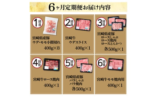 【定期便・全6回】宮崎牛・宮崎県産豚肉 6ヶ月定期便！6.9kg_K030-T002