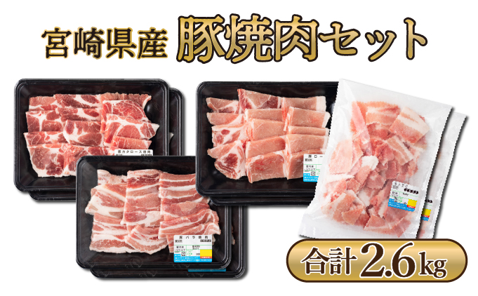宮崎県産 豚肉詰め合わせ 焼肉セット(合計2.6kg) MCBY4-26