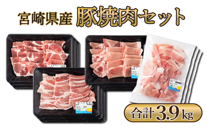 宮崎県産 豚肉詰め合わせ 焼肉セット(合計3.9kg) MCBY4-39