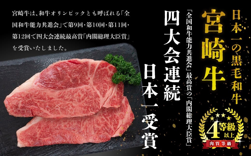 宮崎牛ロースステーキセット 計1kg (250ｇ×4)【mKU310】