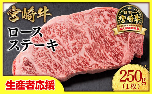 【生産者応援】宮崎牛　ロースステーキ1枚（250g×1枚）　内閣総理大臣賞４連続受賞<0.8-1>