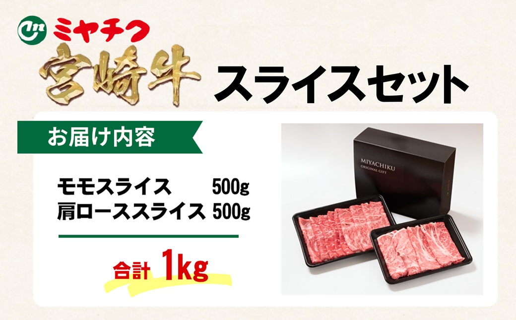 【宮崎牛】モモ・肩ローススライスセット1kg　内閣総理大臣賞４連続受賞<47-14a>