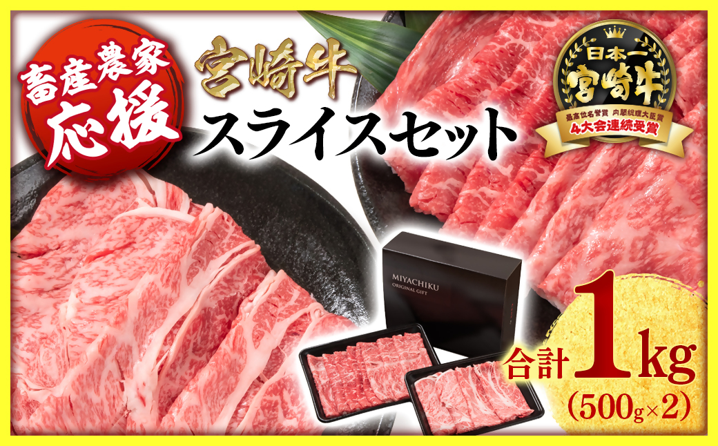 <畜産農家応援>【宮崎牛】モモ・肩ローススライスセット1kg　内閣総理大臣賞４連続受賞<1.7-11>