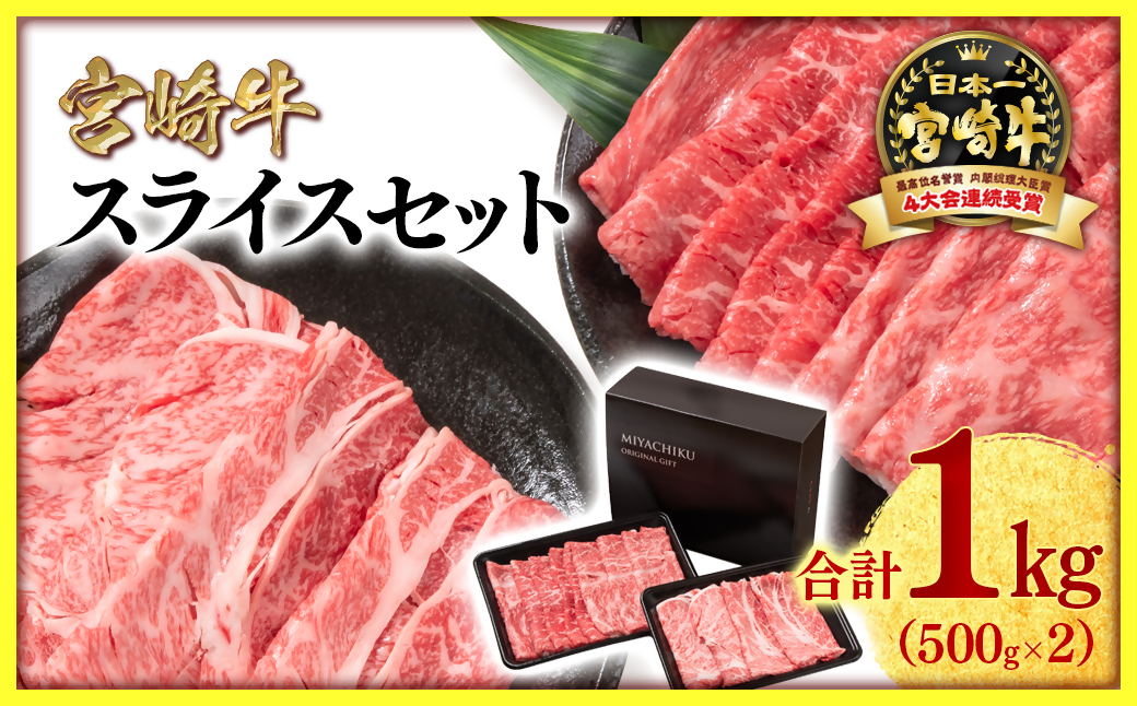 【宮崎牛】モモ・肩ローススライスセット1kg　内閣総理大臣賞４連続受賞<47-14a>