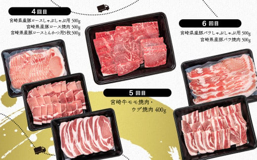 【6ヶ月定期便】『宮崎牛＆宮崎県産豚肉』焼肉・すき焼き・しゃぶしゃぶ(Cコース)<7-7>