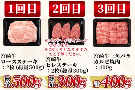 ＜数量限定【6ヶ月定期便】総重量2.45kg宮崎牛ステーキ・希少部位焼肉(ヒレステーキ込)＞国産 九州産【MI240-my】【ミヤチク】