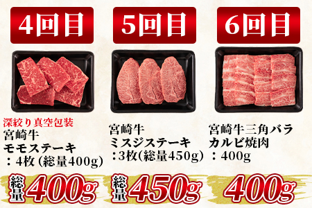 ＜数量限定【6ヶ月定期便】総重量2.45kg宮崎牛ステーキ・希少部位焼肉(ヒレステーキ込)＞国産 九州産【MI240-my】【ミヤチク】