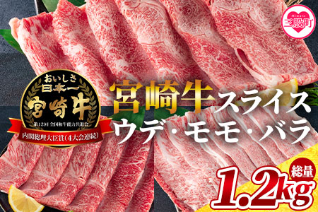 <宮崎牛(ウデ、モモ、バラ)のスライス 総量1.2kg> 《毎月数量限定》宮崎牛スライスセット【MI127-my】【ミヤチク】