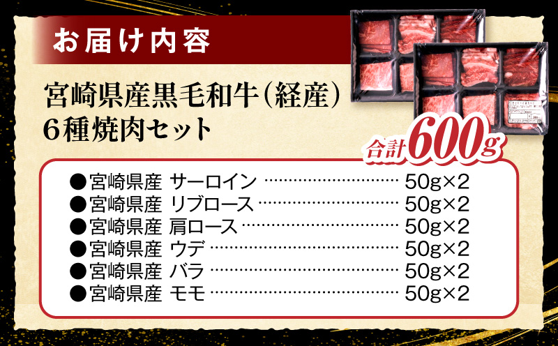 宮崎県産黒毛和牛(経産)6種焼肉セット 600g_b0750_my_x2