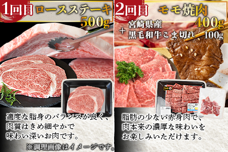 ＜6か月定期便 宮崎牛焼肉・ステーキ 食べ比べコース＞