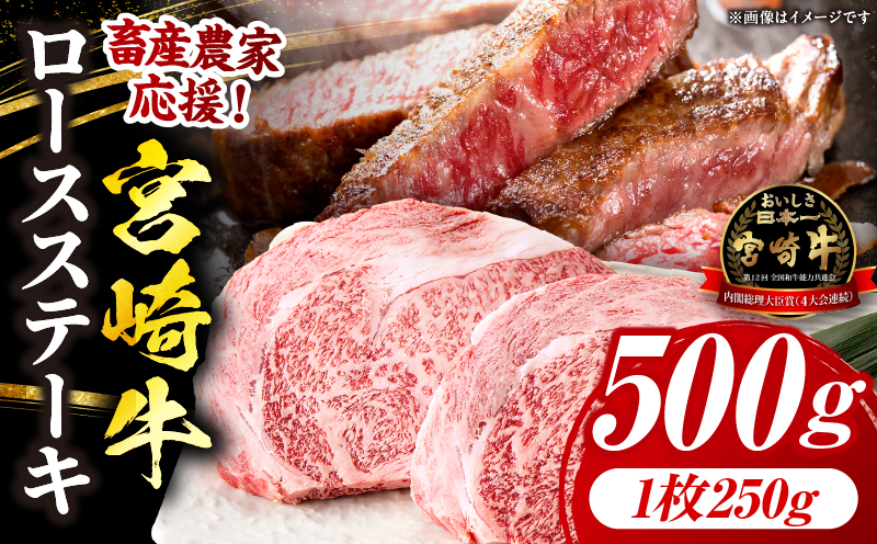 【畜産農家応援】宮崎牛 ロースステーキ 2枚 合計500g_b0374_my_ouen_x1