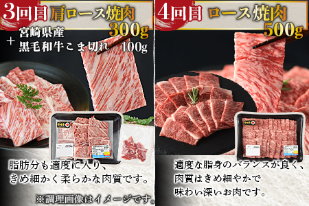 ＜6か月定期便 宮崎牛焼肉・ステーキ 食べ比べコース＞