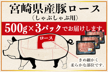 ＜宮崎県産豚ローススライス しゃぶしゃぶ用 合計1.5kg（500g×3）＞