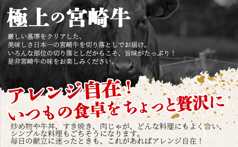 <宮崎牛 切落しスライス1.5kg(500g×3)>入金確認後、1~3か月以内に順次出荷【 国産 黒毛和牛 牛肉 牛 精肉 赤身 ブランド牛 ちょっと豪華 毎日の食卓 プチ贅沢 ご褒美 旨味 普段使い アレンジ自由 炒め物 煮物 お料理 切り落とし ミヤチク 宮崎県  】