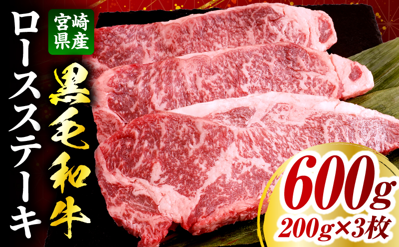 宮崎県産黒毛和牛(経産)ロースステーキ3枚 600g_b0751_my_x2