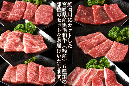 数量限定 ＜宮崎県産黒毛和牛(経産)6種焼肉セット 600g＞1か月以内に順次出荷【 国産 黒毛和牛 牛肉 牛 精肉 焼き肉 焼肉 サーロイン リブロース 肩ロース ウデ モモ バラ 贈答品 ギフト 贈り物 グルメ ミヤチク 】