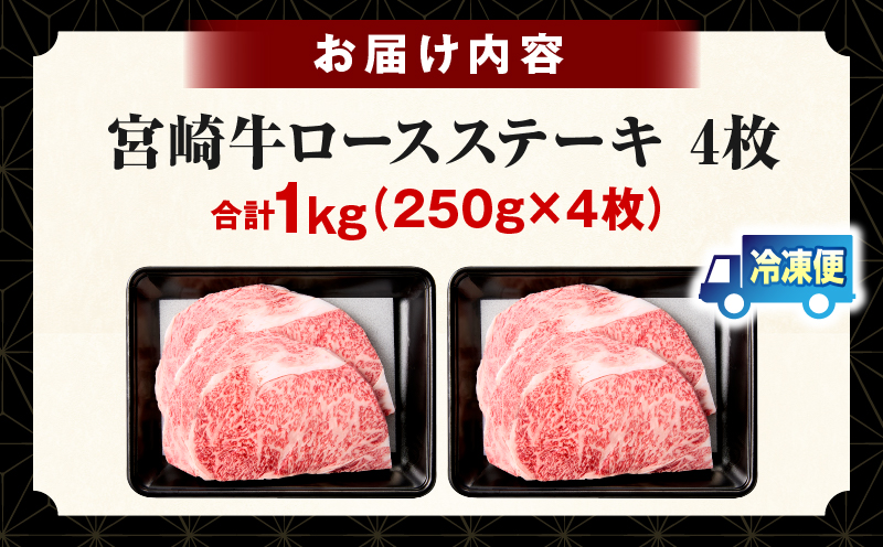【畜産農家応援】宮崎牛 ロースステーキ 4枚 合計1kg_b0741_my_ouen_x1