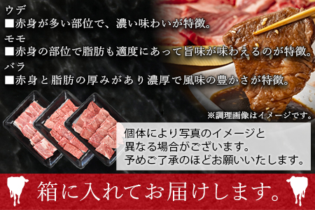 ＜宮崎牛 焼肉 3種セット（ウデ・モモ・バラ）合計1.2kg＞