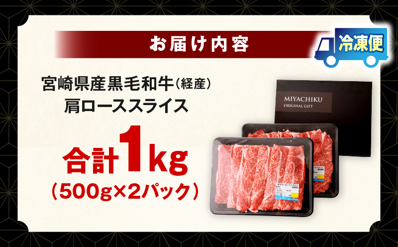 宮崎県産黒毛和牛(経産)肩ローススライス 1kg（500g×2）_b0752_my_x2