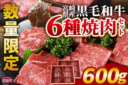 数量限定 ＜宮崎県産黒毛和牛(経産)6種焼肉セット 600g＞1か月以内に順次出荷【 国産 黒毛和牛 牛肉 牛 精肉 焼き肉 焼肉 サーロイン リブロース 肩ロース ウデ モモ バラ 贈答品 ギフト 贈り物 グルメ ミヤチク 】