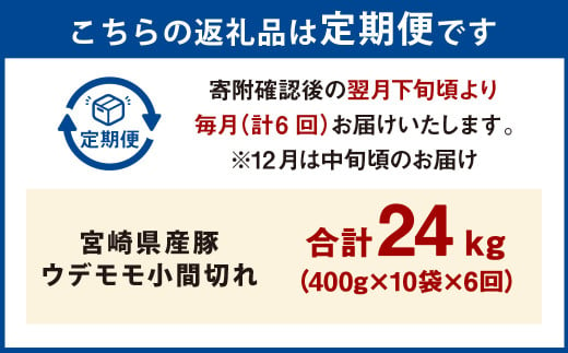 【6ヶ月定期便】＜宮崎県産豚 ウデモモ 小間切れ 400g×10袋（10袋×6回）＞ お申込みの翌月下旬頃に第一回目発送（12月は中旬頃） 豚肉 お肉 肉