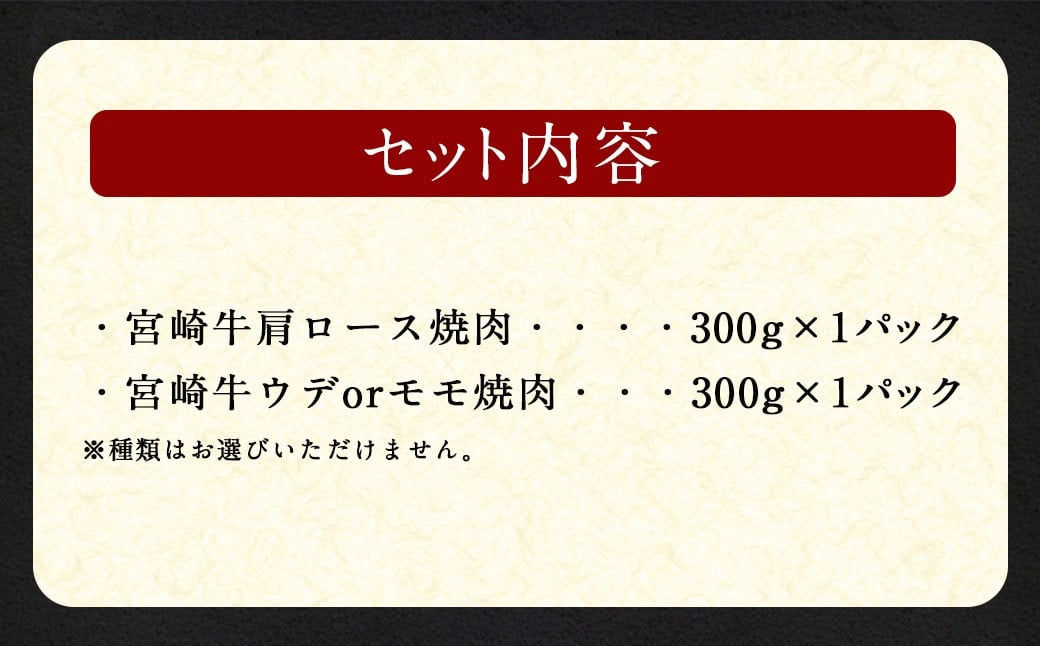 ＜宮崎牛焼肉2種（赤身霜降り） 計600g＞2026年2月上旬より順次出荷 300g×2パック お肉 肉 宮崎牛 牛肉 赤身 肩ロース ロース モモ ウデ 焼き肉 焼肉 BBQ バーベキュー 霜降り 冷凍 宮崎県 高鍋町