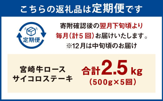 【5ヶ月定期便】＜宮崎牛ロースサイコロステーキ 500g（1パック：500g×5回）＞ お申込みの翌月下旬頃に第一回目発送（12月は中旬頃） 牛肉 お肉 肉 和牛