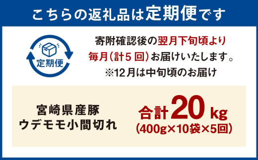 【5ヶ月定期便】＜宮崎県産豚 ウデモモ 小間切れ 400g×10袋（10袋×5回）＞ お申込みの翌月下旬頃に第一回目発送（12月は中旬頃） 豚肉 お肉 肉