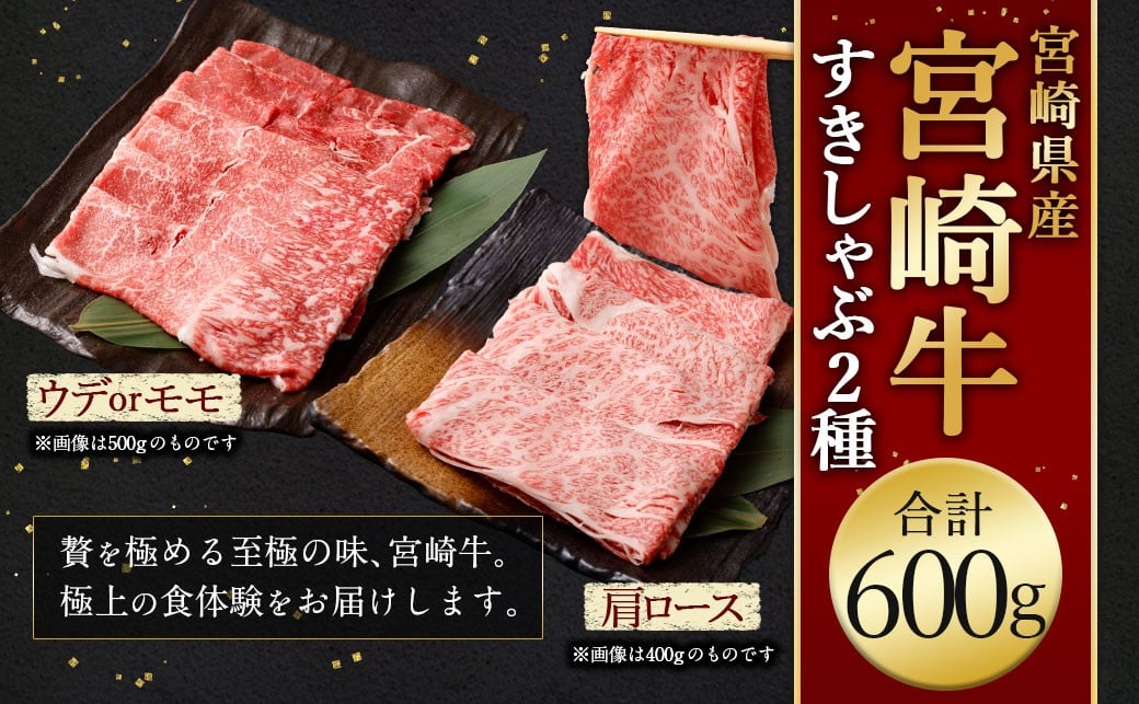 <宮崎牛すきしゃぶ2種(赤身霜降り) 計600g>2026年2月上旬より順次出荷 300g×2パック お肉 肉 宮崎牛 牛肉 赤身 肩ロース ロース モモ ウデ スライス すき焼き しゃぶしゃぶ 霜降り 冷凍 宮崎県 高鍋町