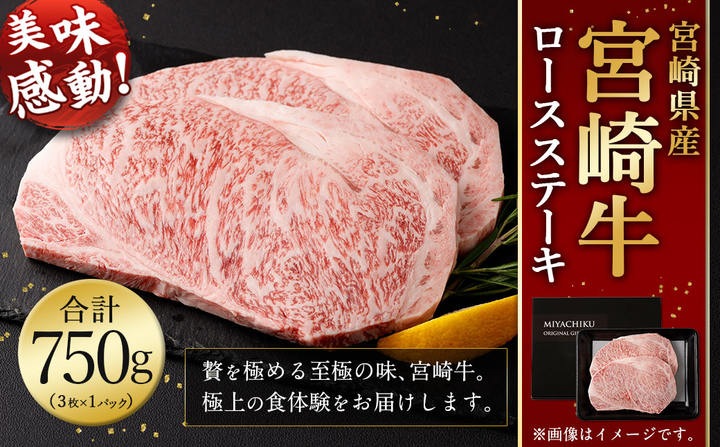 ＜宮崎牛 ロースステーキ 3枚 750g＞翌月末迄に順次出荷 宮崎牛 ロース ステーキ 牛肉 国産 和牛 新生活応援 卒業祝い 就職祝い 入学 卒業 お花見 引越し